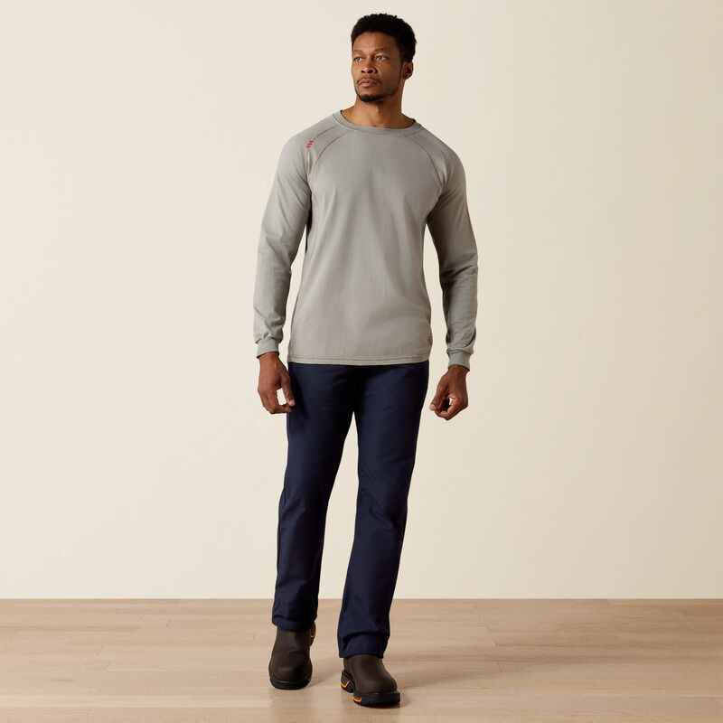 A man wearing ariat work crew t-shirt in grey
