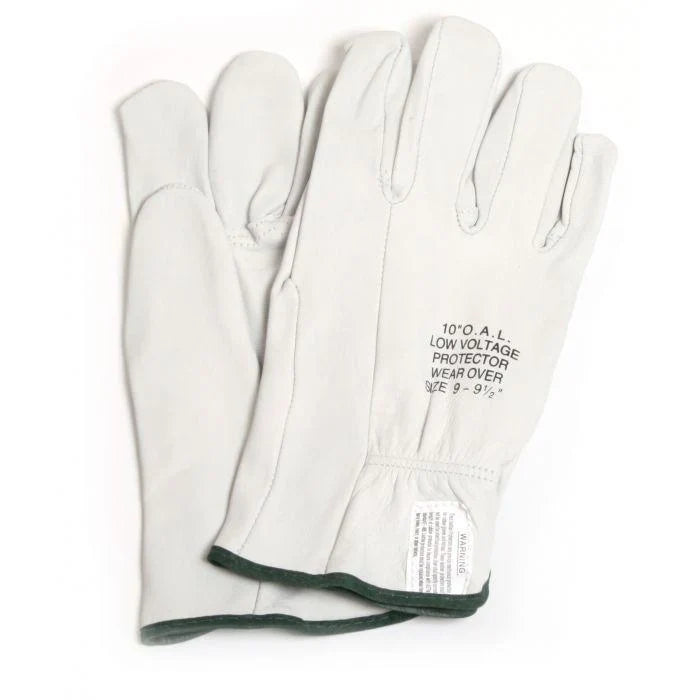 Pair of white gloves with text on a white background