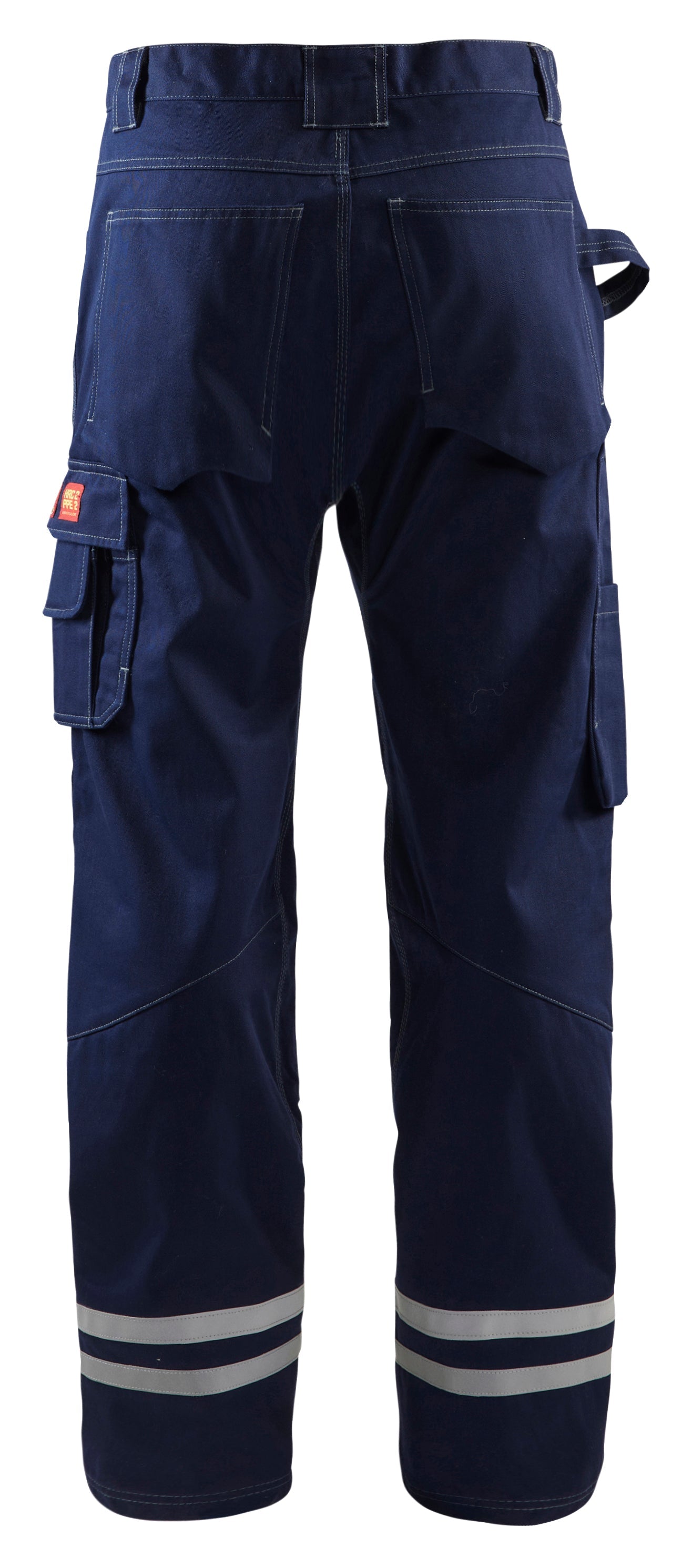 Back view of Blaklader FR visibility work pants in navy blue