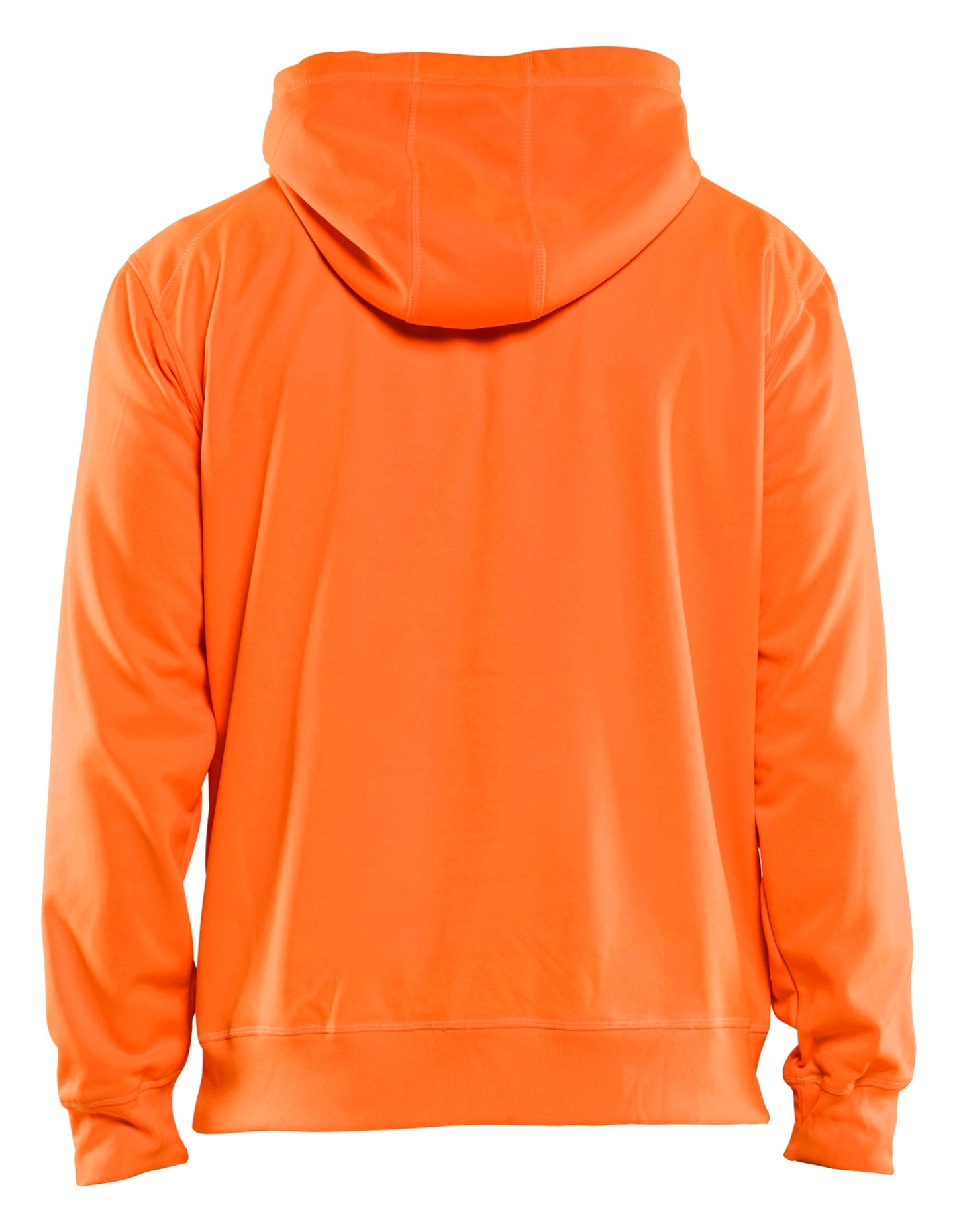 Backiew of Blaklader hooded sweatshirt in orange color