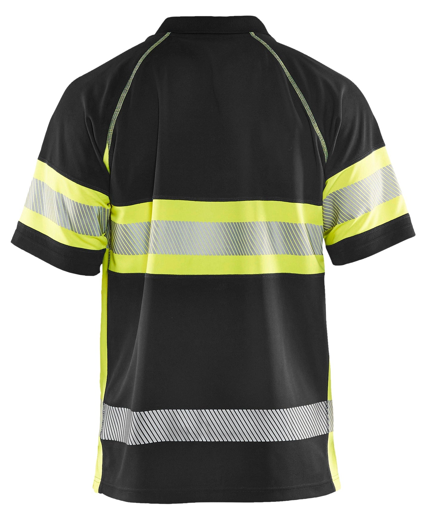 Backview of Blaklader hi-vis polo shirt in black and yellow color