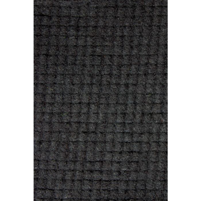 Dark gray textured rug with a geometric pattern on a white background