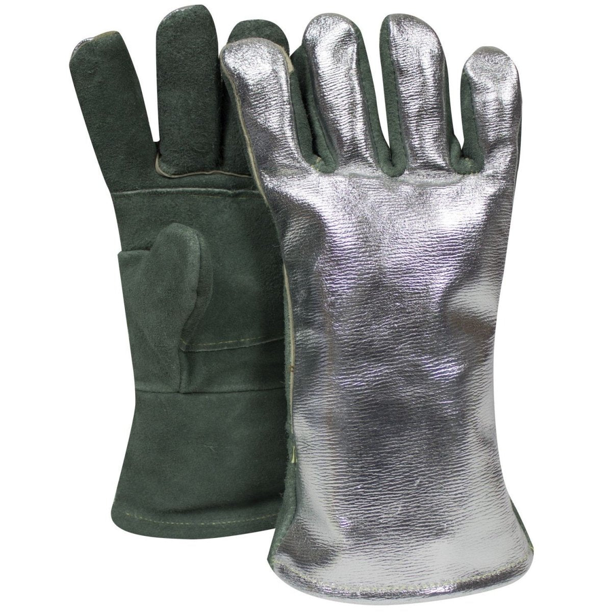 Aluminized Thermal Gloves - Leather Back and Palm, 13 In. Long, Wing Thumb