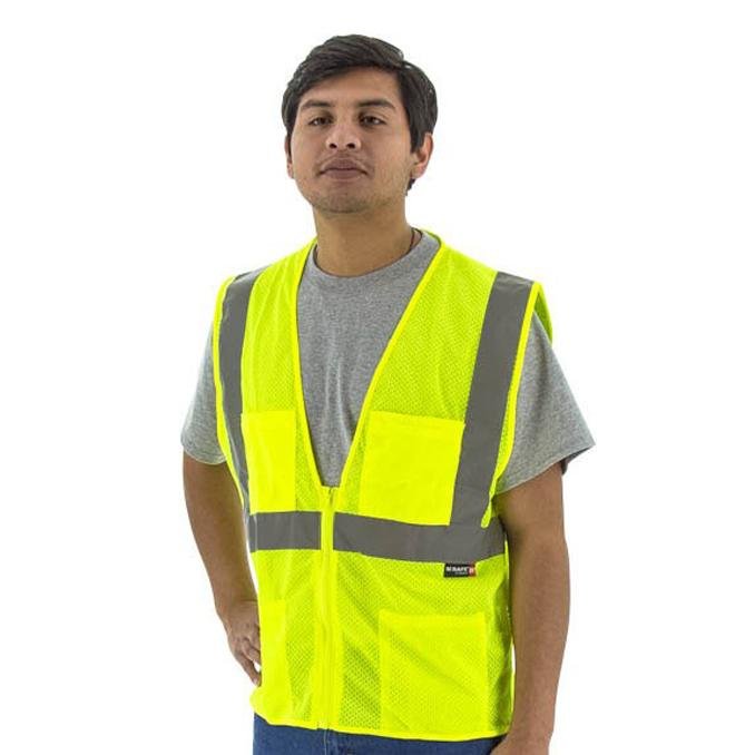 High Visibility Yellow Mesh Safety Vest - Zipper Close