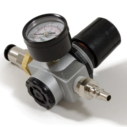 Pressure regulator with gauge on a white background