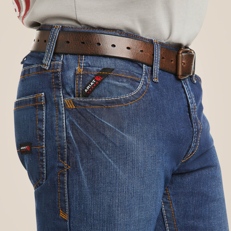 Man Wearing FR M4 Flint Relaxed Basic Boot Cut Jeans with belt