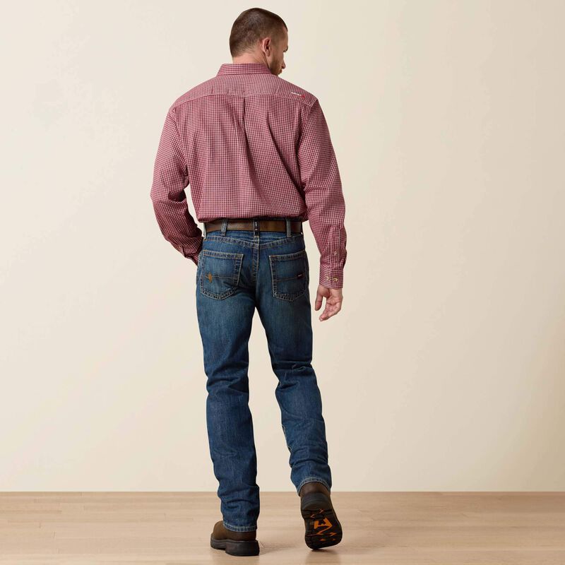 Backview of a man wearing Ariat FR straight leg jean