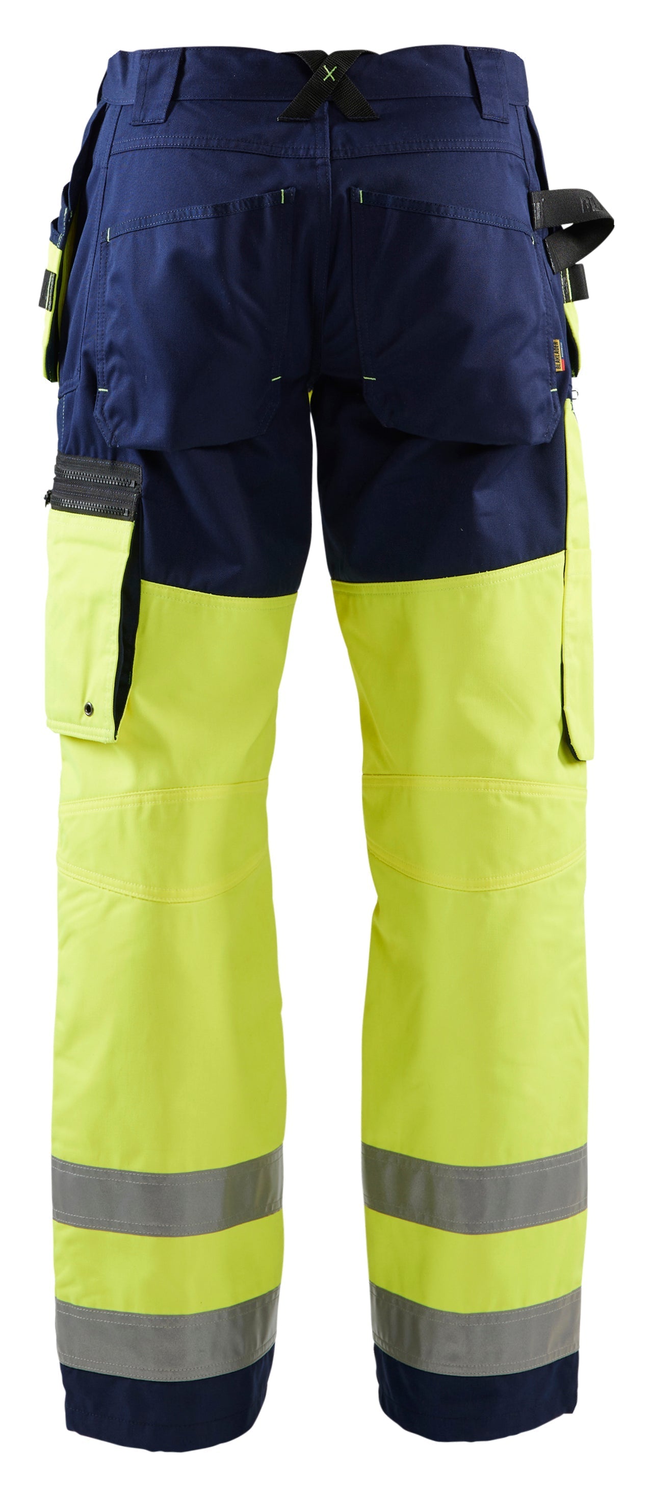 Backview of Blaklader Hi‑Vis X1600 construction Work Pants  in yellow and navy