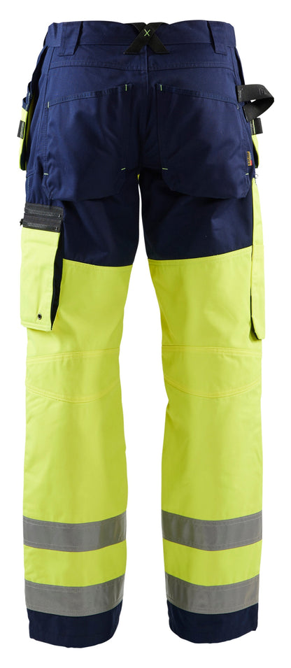 Backview of Blaklader Hi‑Vis X1600 construction Work Pants  in yellow and navy