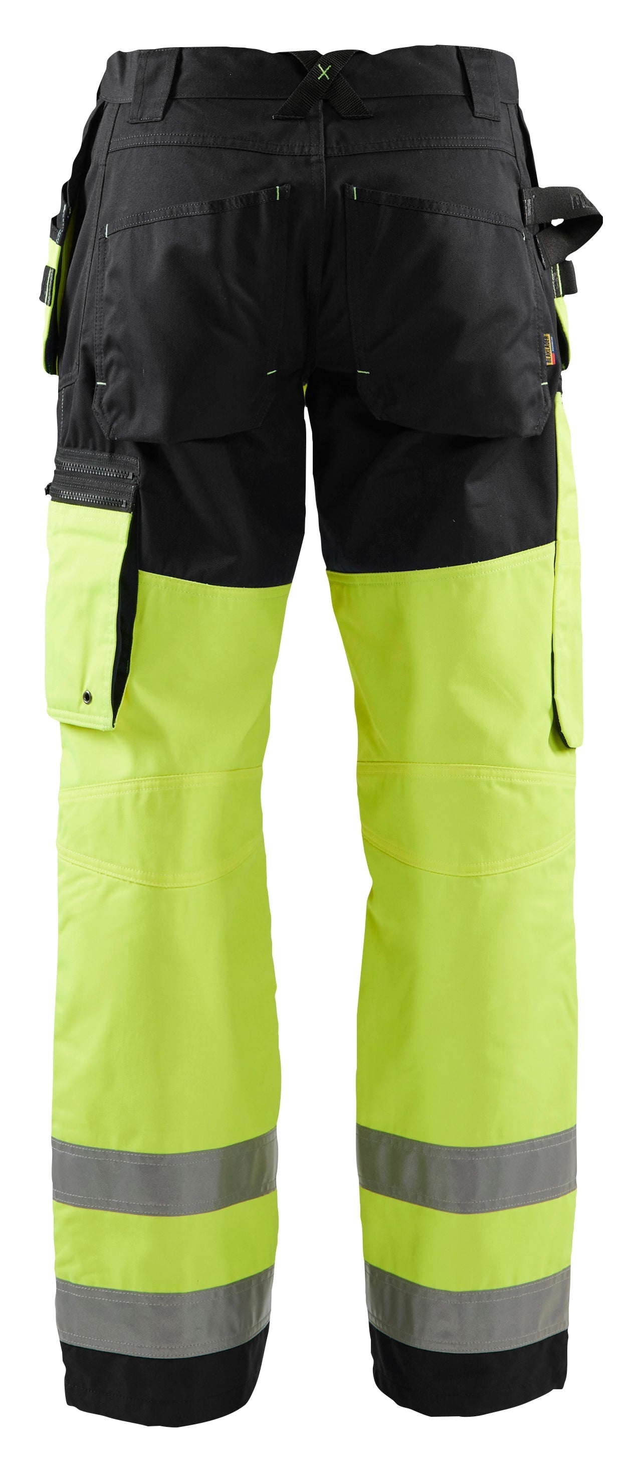 Backview of Blaklader Hi‑Vis X1600 construction Work Pants  in yellow and black