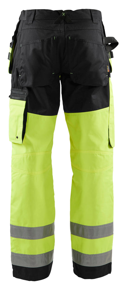 Backview of Blaklader Hi‑Vis X1600 construction Work Pants  in yellow and black