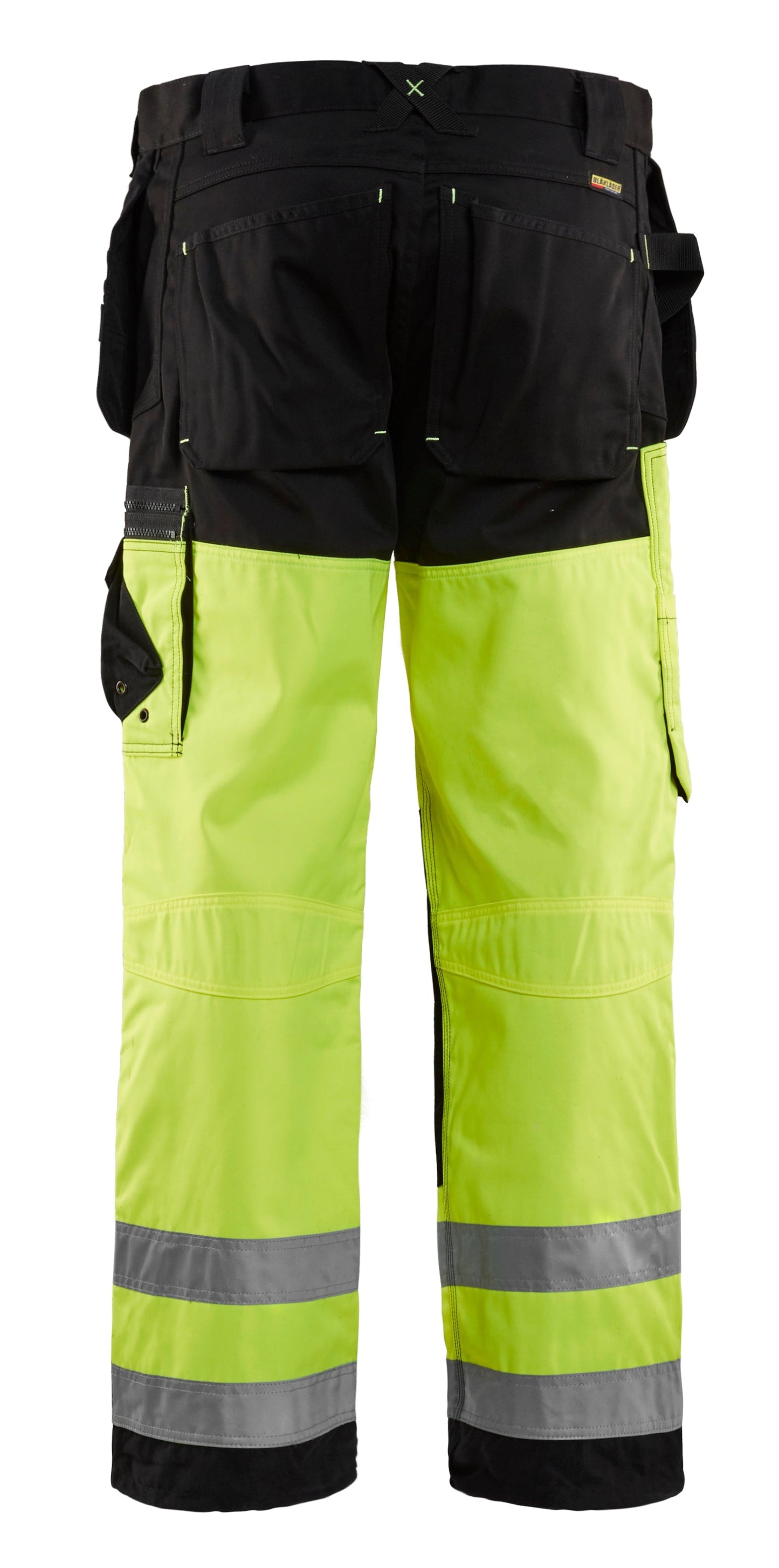 Backview of Blaklader Hi‑Vis X1600 construction Work Pants  in yellow and black