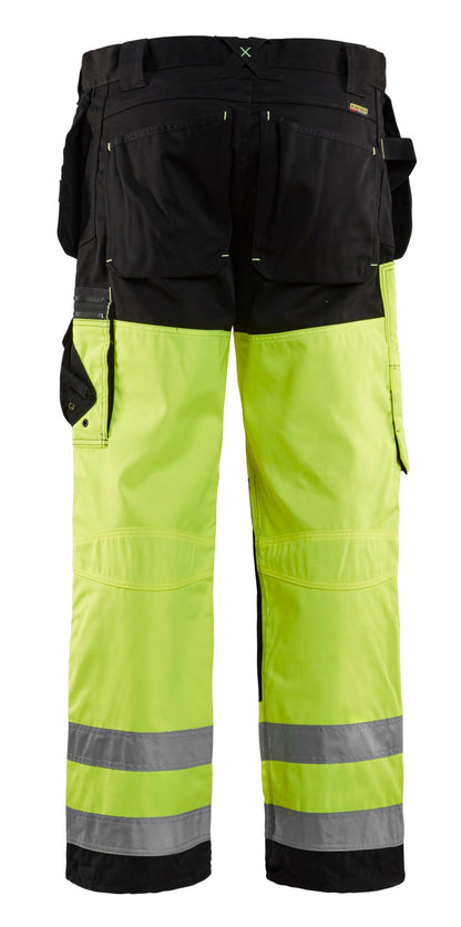 Backview of Blaklader Hi‑Vis X1600 construction Work Pants  in yellow and black