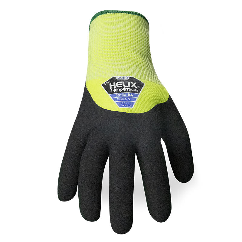 HexArmor cut resistant winter glove in black and yellow