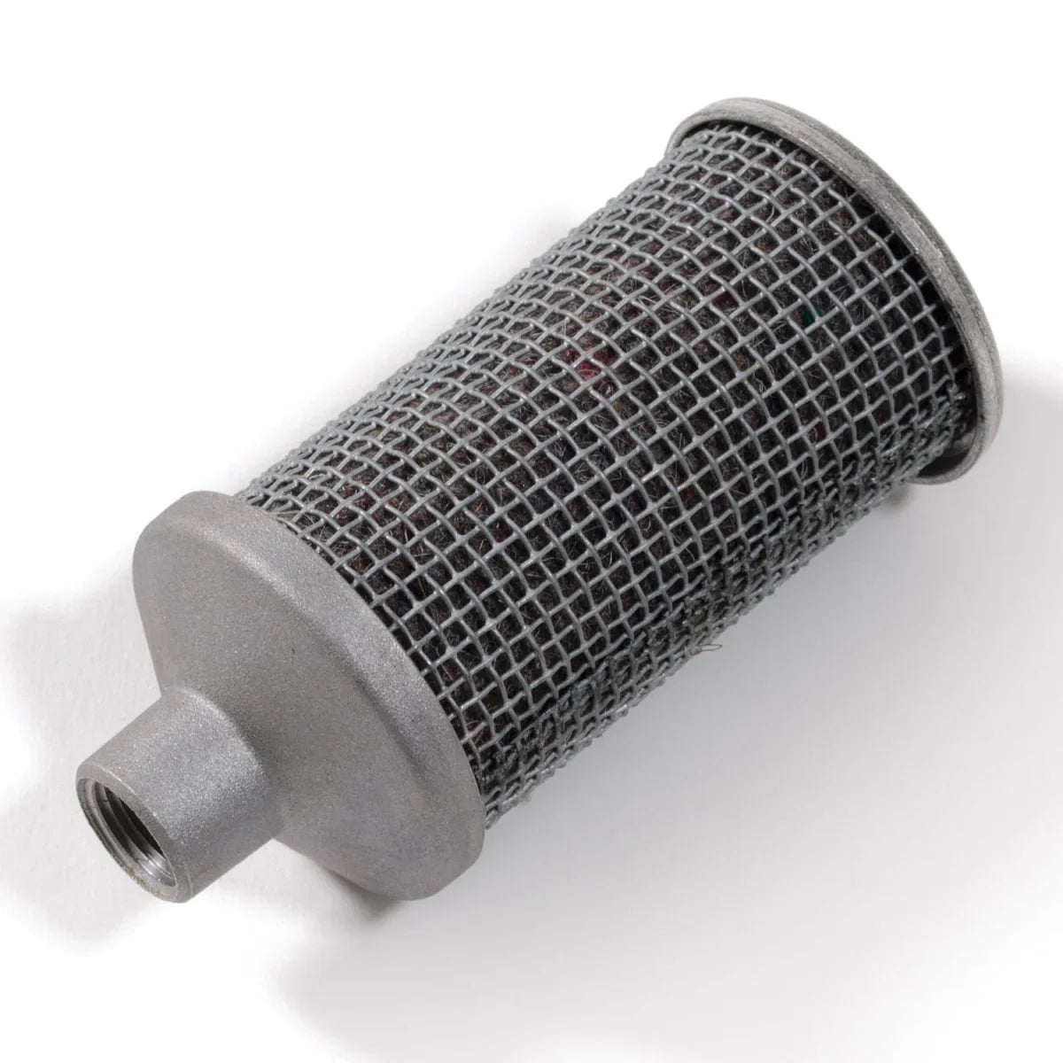 Cylindrical filter with mesh design on a white background