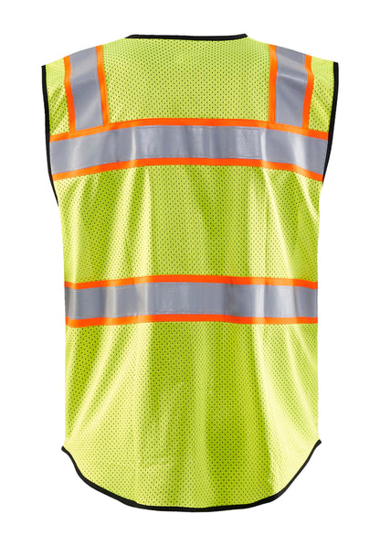 Back view of Blaklader Hi‑Vis mesh vest in yellow and black color
