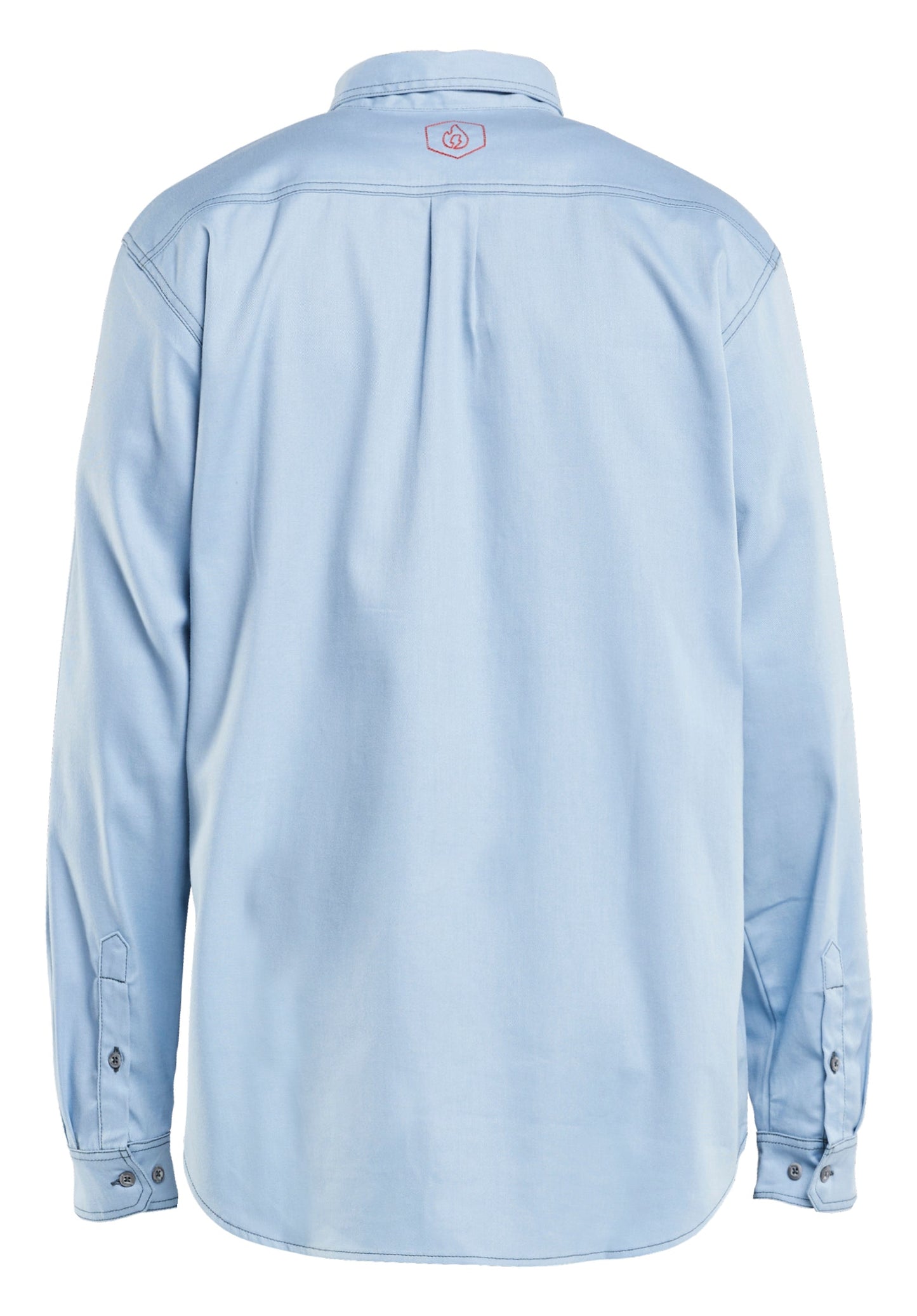 Back view of Blaklader FR Button-Up Shirt in light blue color