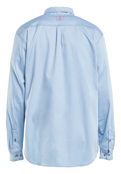 Back view of Blaklader FR Button-Up Shirt in light blue color