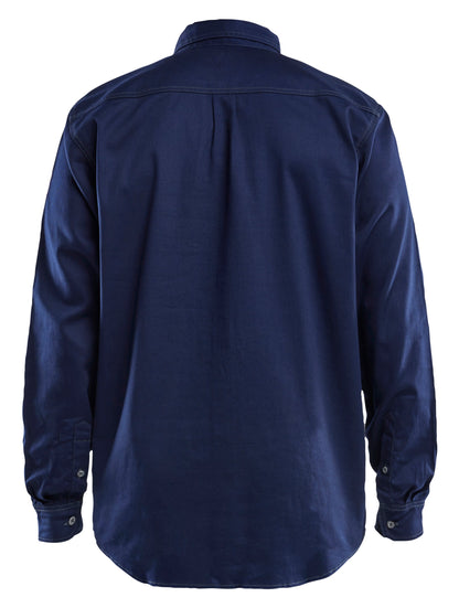 Back view of Blaklader FR Button-Up Shirt in navy color