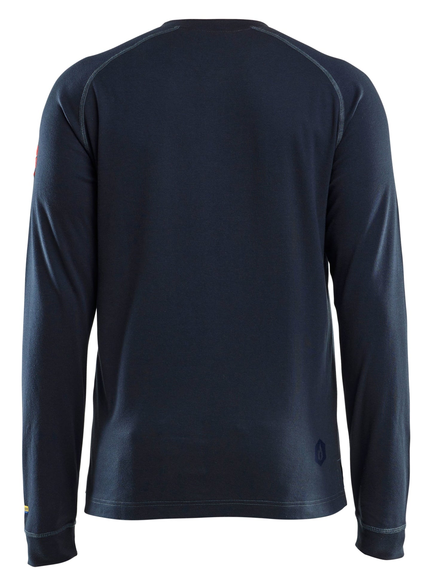 Back view of Blaklader FR long sleeve t-shirt in navy blue color