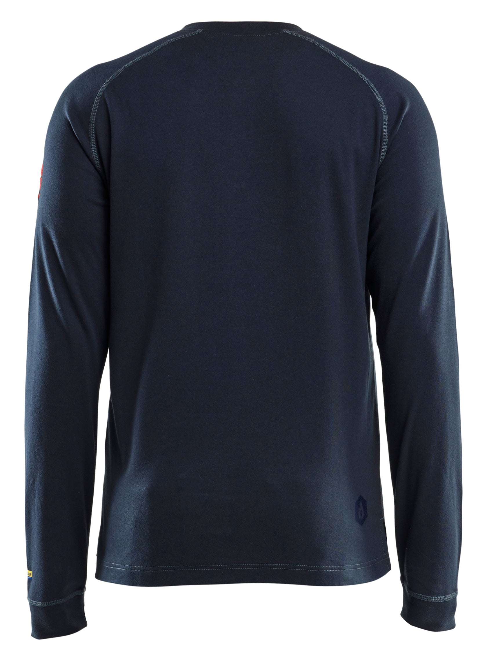 Back view of Blaklader FR long sleeve t-shirt in navy blue color