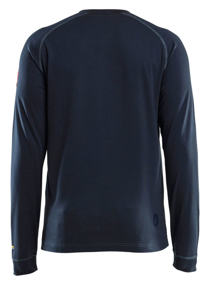 Back view of Blaklader FR long sleeve t-shirt in navy blue color