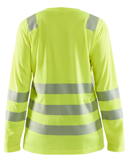 Back view of Blaklader Women’s hi‑vis long‑sleeve T‑shirt in yellow
