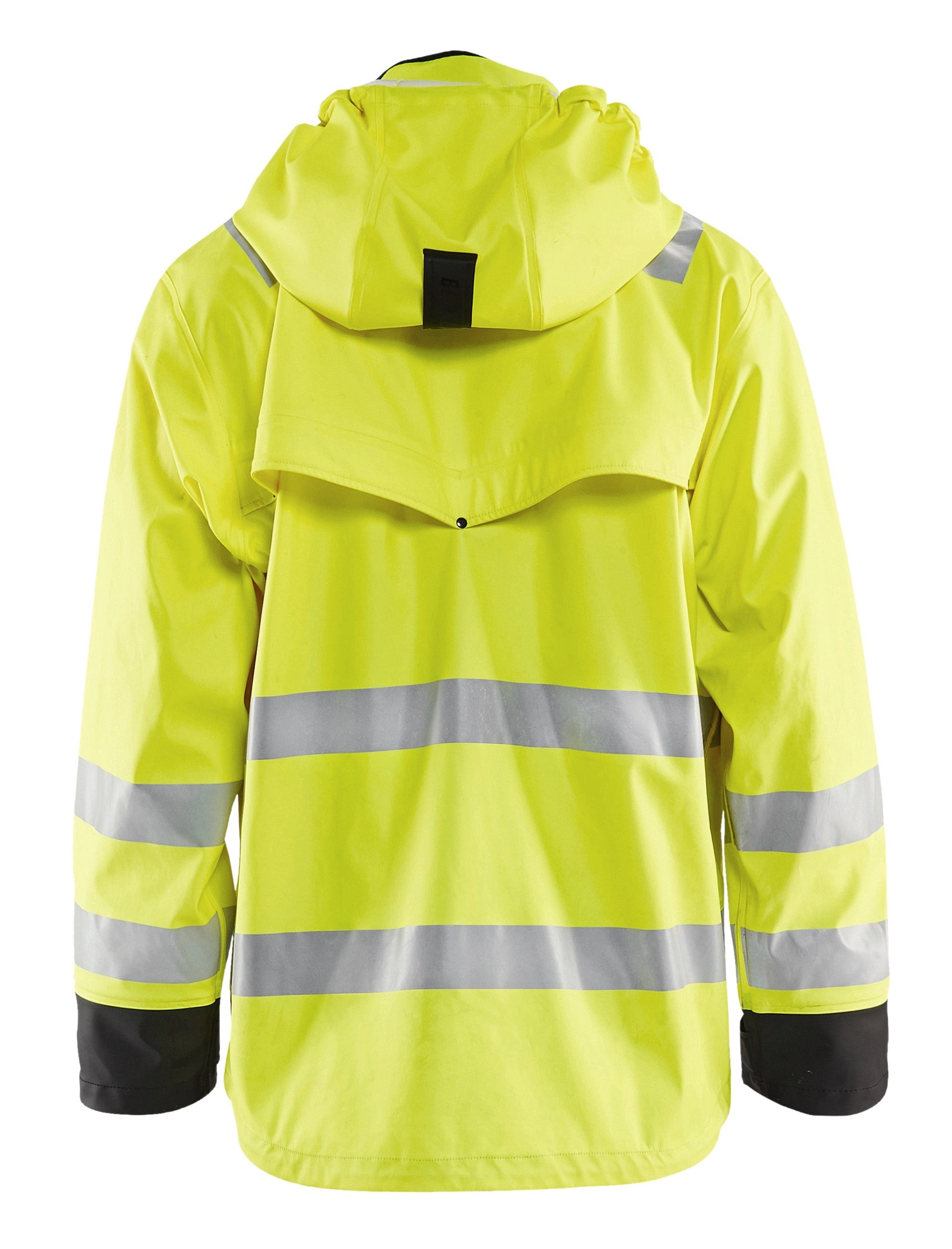 Back view of Blaklader waterproof rain jacket in yellow