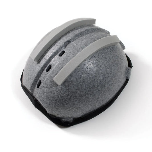 Gray and black protective helmet on a white background