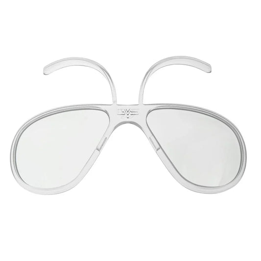 Clear eyeglasses with a white frame on a white background