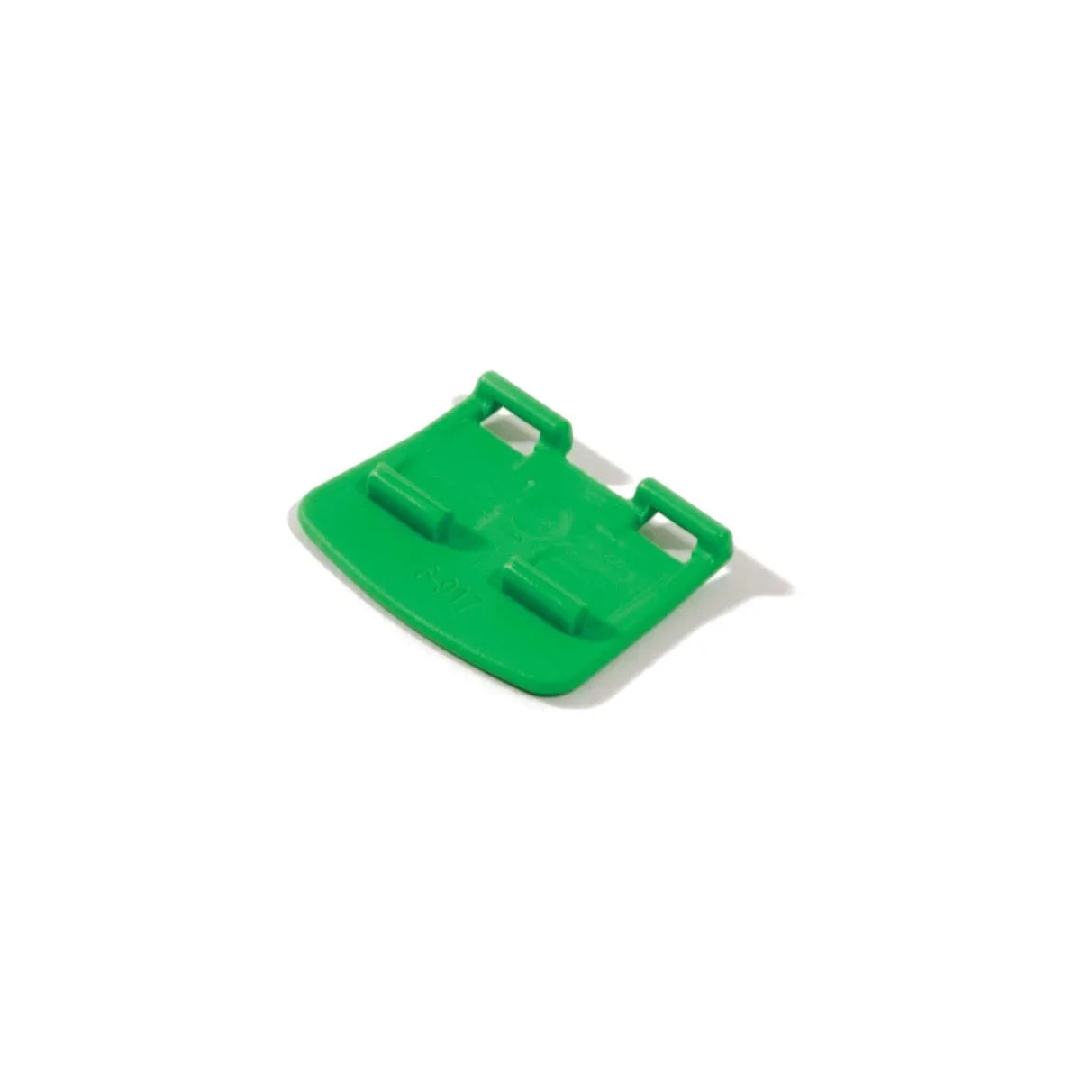Green plastic clip on a white background