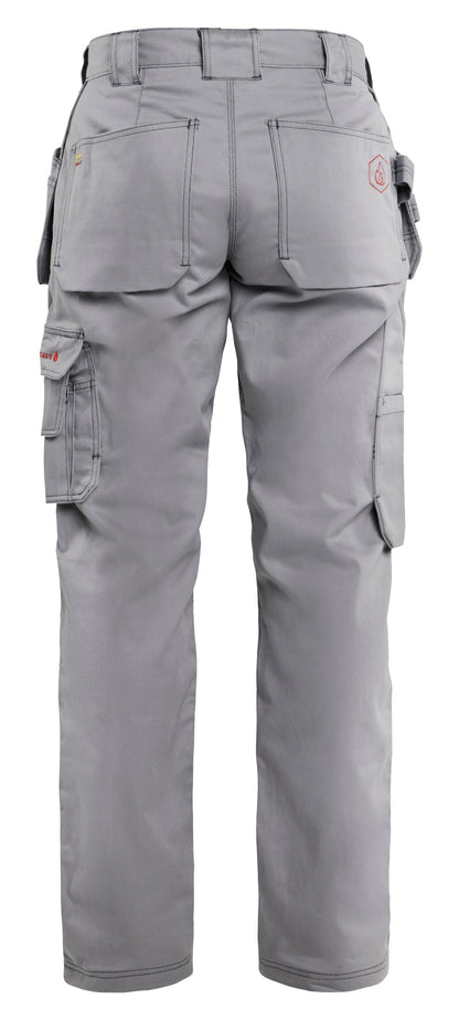Backview of blaklader women FR work pants in light grey color