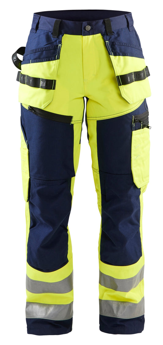 Blaklader Women’s Hi‑Vis Work Pants in navy and yellow color