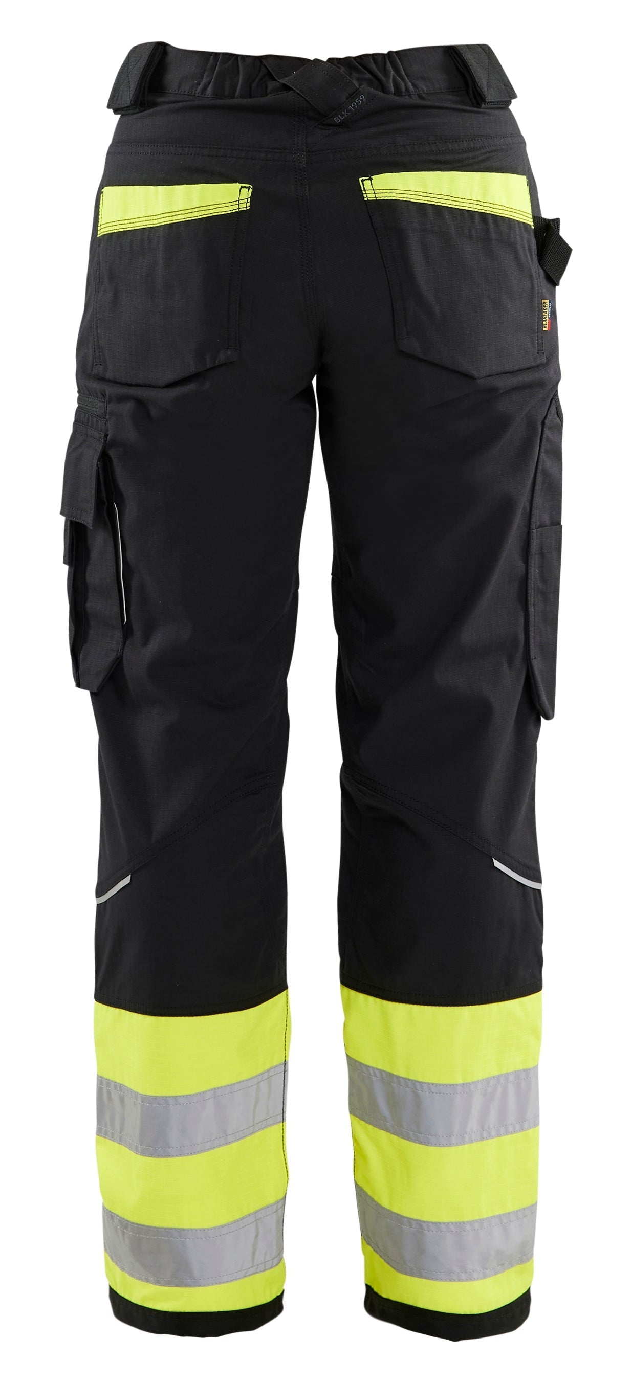 Back view of Blaklader Ripstop hi-vis womens pant in black and yellow