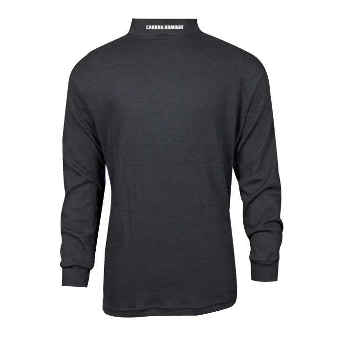 Black long-sleeve shirt with 'Carbon Armour' branding on the back against a white background