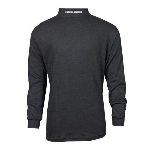 Black long-sleeve shirt with 'Carbon Armour' branding on the back against a white background