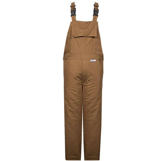 Brown bib overalls on a white background