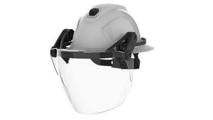 HexArmor Universal Face Shield on hard hard safety helmet