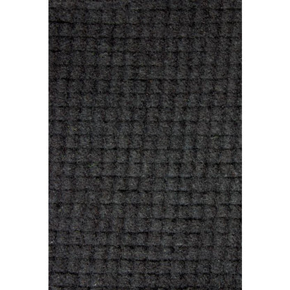 Dark gray textured rug with a geometric pattern on a white background