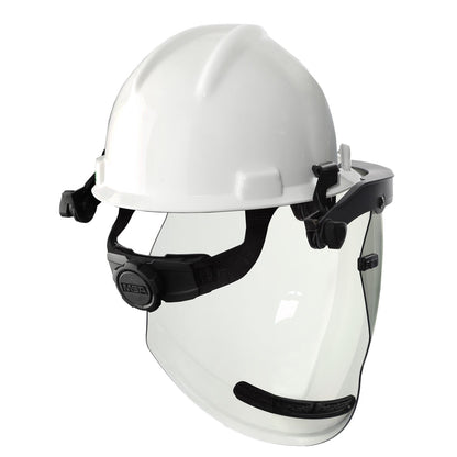 back of white helmet and face shield