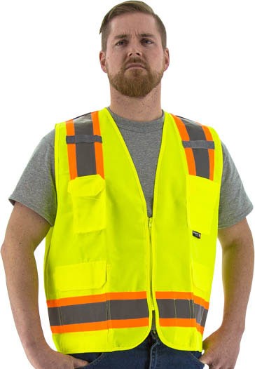 High Visibility Surveyors Safety Vest  - DOT Striping, Zipper Close