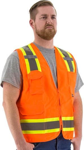 High Visibility Surveyors Safety Vest  - DOT Striping, Zipper Close