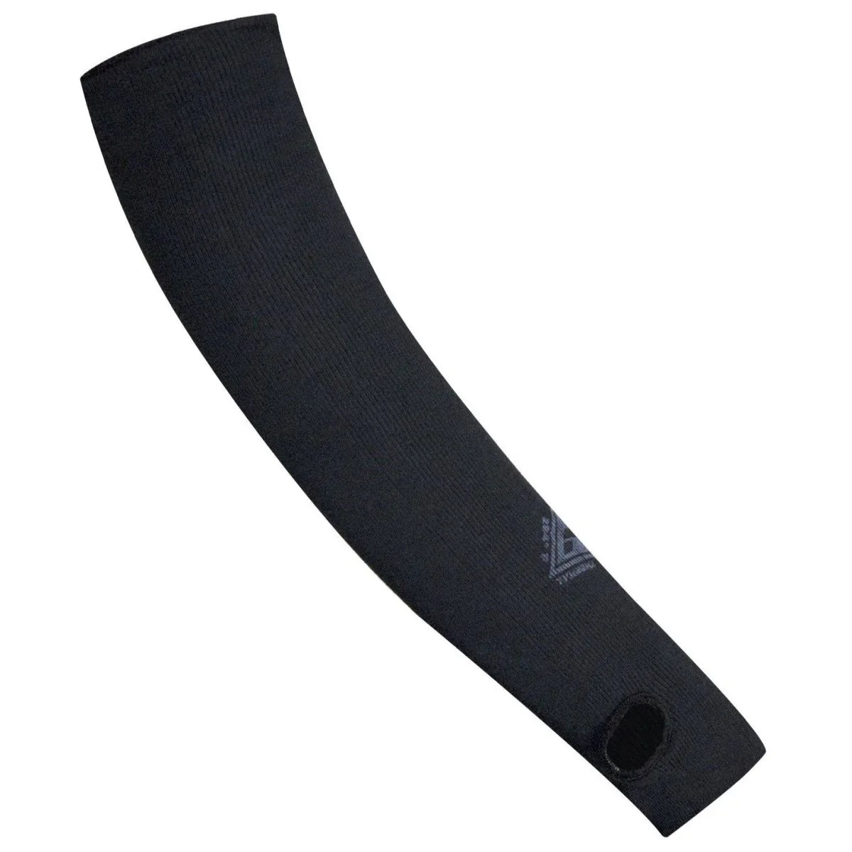Black arm sleeve with a brand logo on a white background