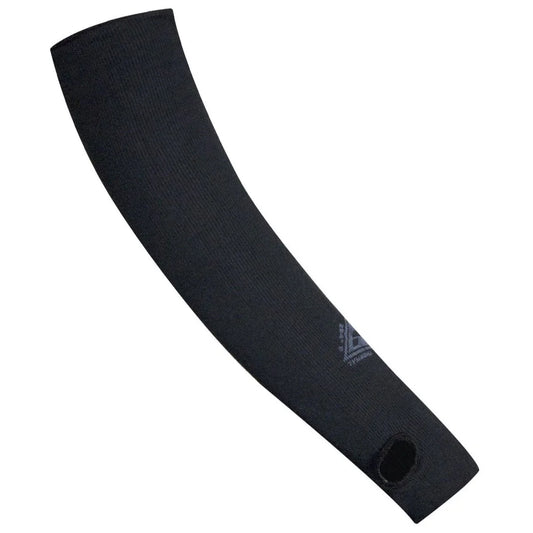 Black arm sleeve with a brand logo on a white background