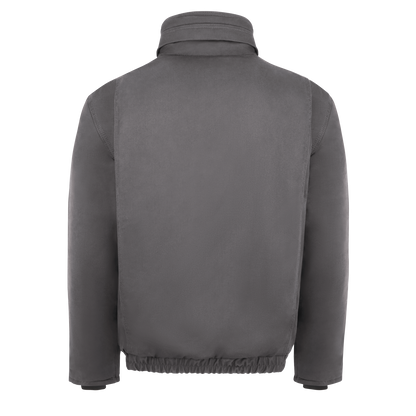 Backview of grey Bulwark FR Bomber Jacket
