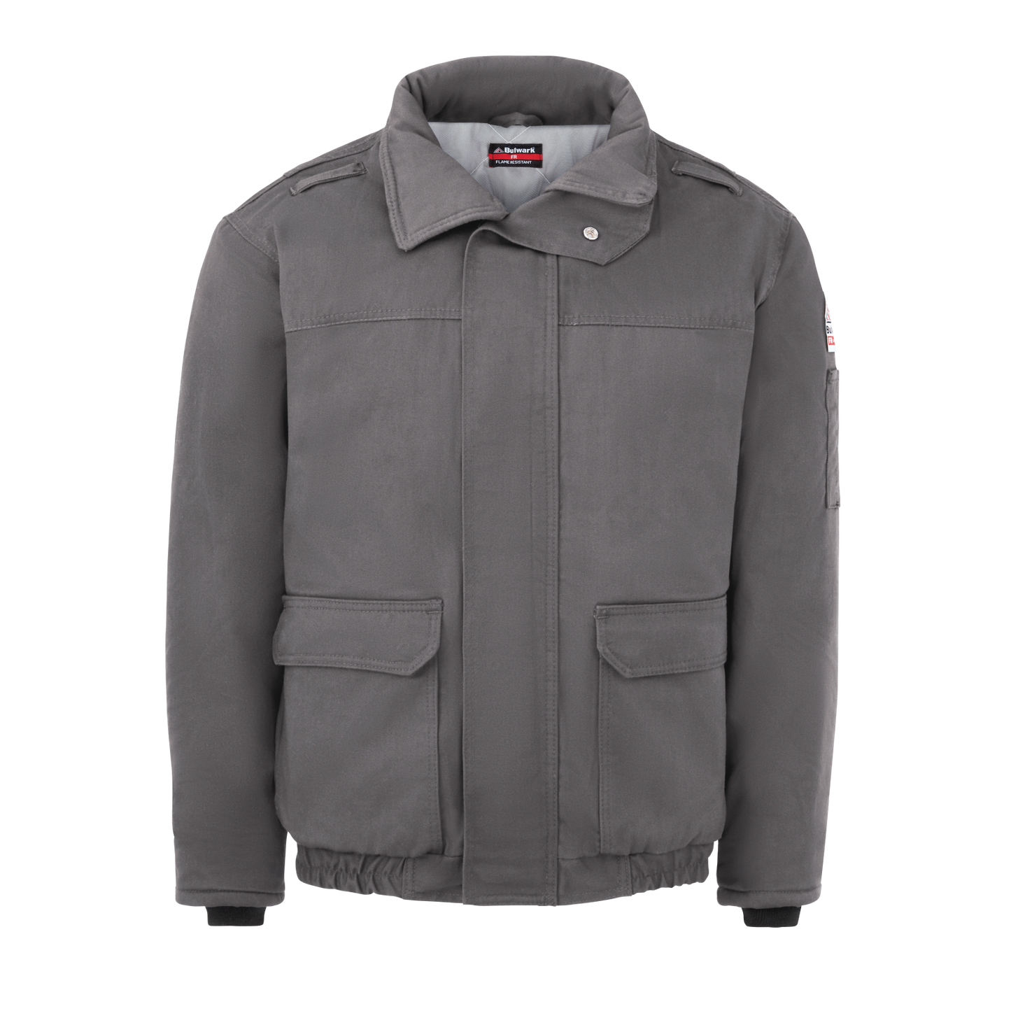 Front view of grey  Bulwark FR Bomber Jacket