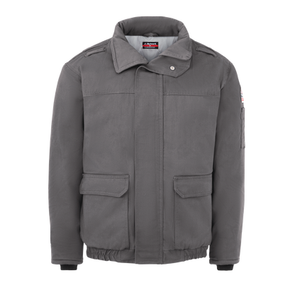 Front view of grey  Bulwark FR Bomber Jacket