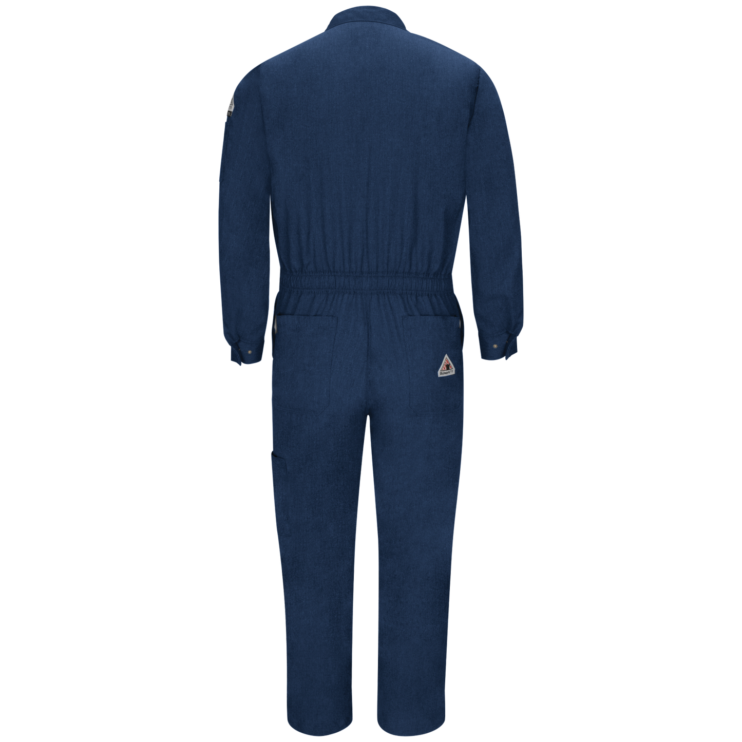 Backview of Bulwark Mens coverall in navy color