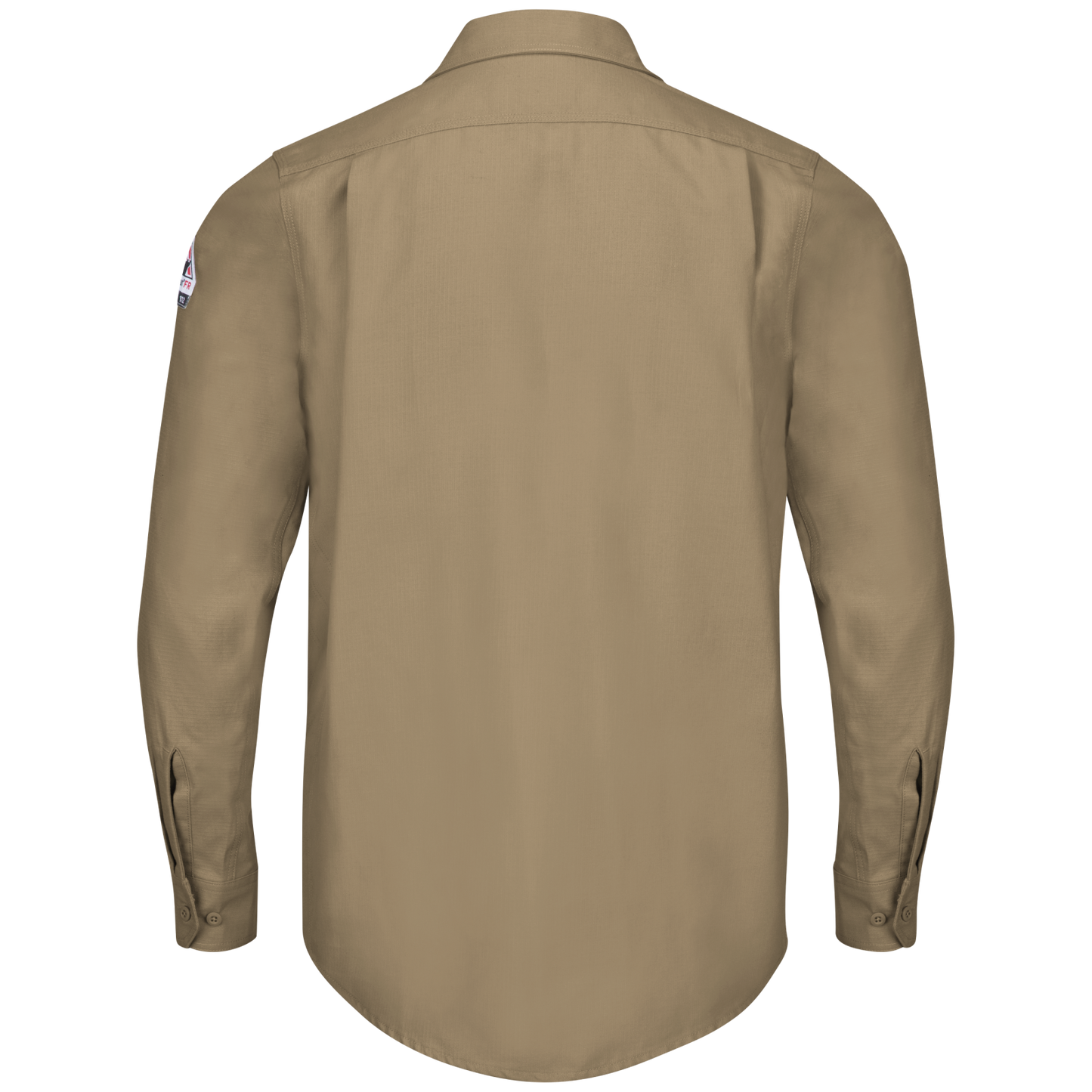 Back view of beige Bulwark FR Work Shirt