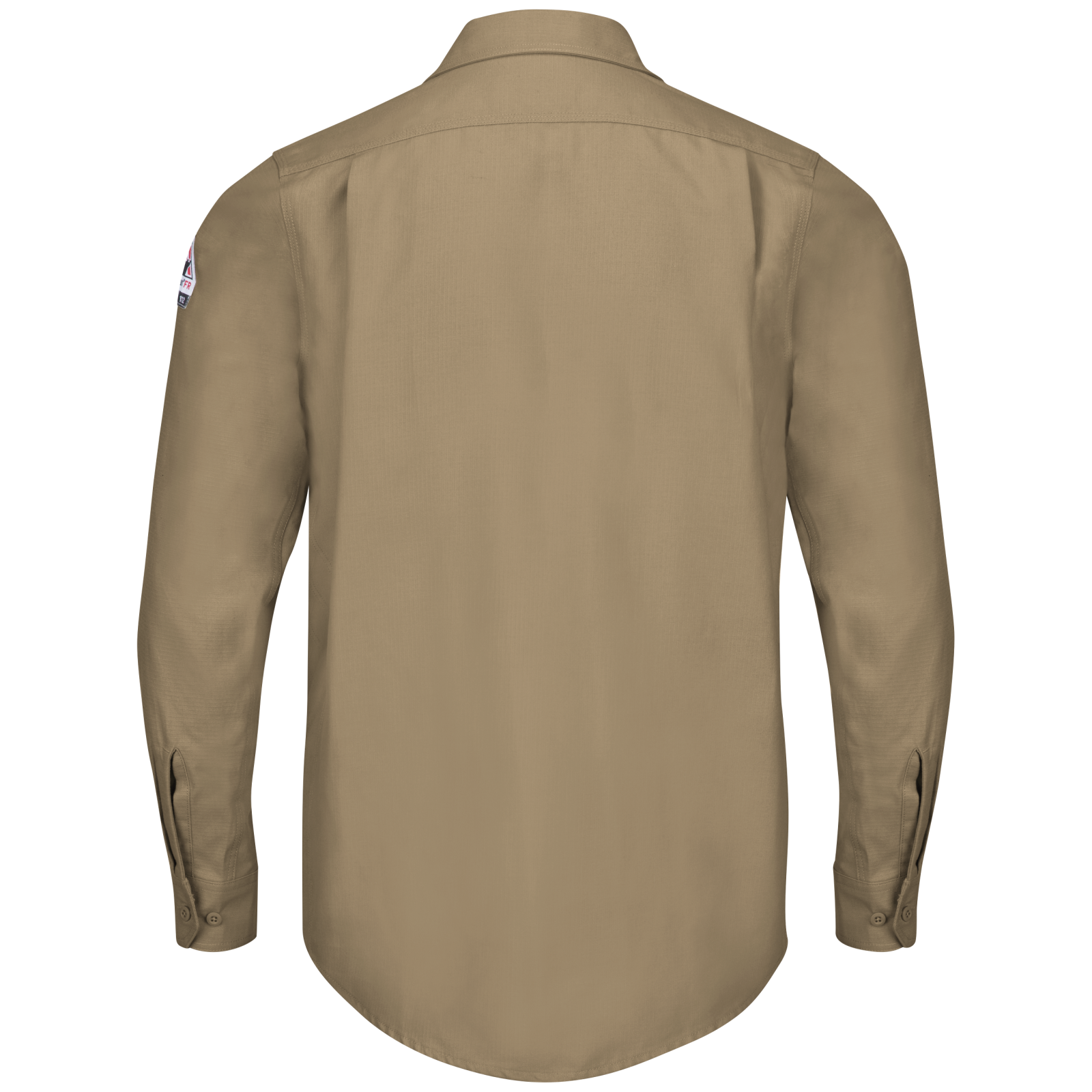Back view of beige Bulwark FR Work Shirt